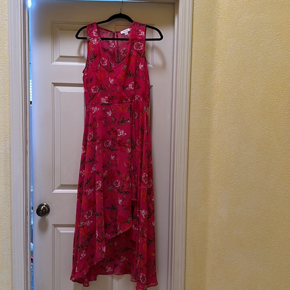 Calvin Klein Women Sz 10 Pink Floral High Lo Midi Dress Sleeveless Flowy Chiffon - Picture 3 of 11